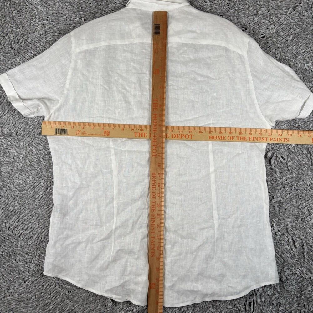 John Varvatos Linen Shirt Mens Large White Short Sleeve Preppy Beach Summer Work - Picture 6 of 7
